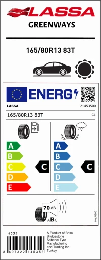 Lassa 165/80R13 83T Greenways Oto Yaz Lastiği (Üretim Yılı:2025) - Resim 4