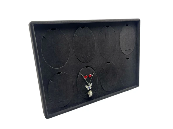 Süet Kumaş Siyah 34-24 Cm Ayaklı 8 Pedli Kolye Tabla Stand