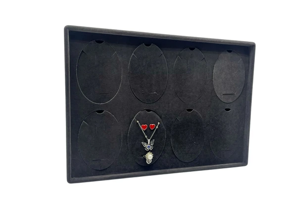 Süet Kumaş Siyah 34-24 Cm Ayaklı 8 Pedli Kolye Tabla Stand - 3