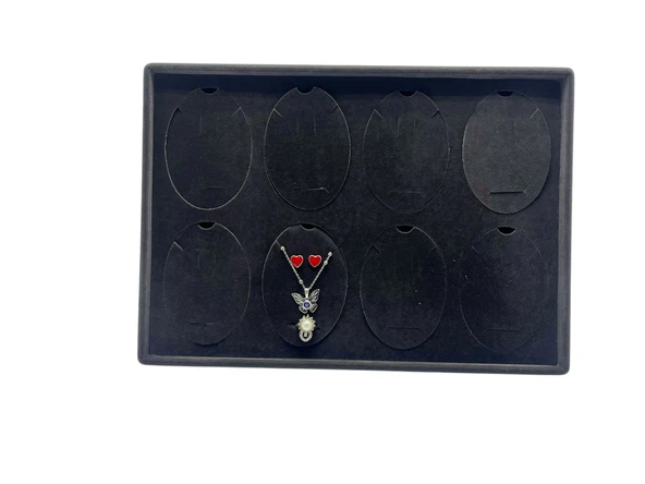 Süet Kumaş Siyah 34-24 Cm Ayaklı 8 Pedli Kolye Tabla Stand - 5