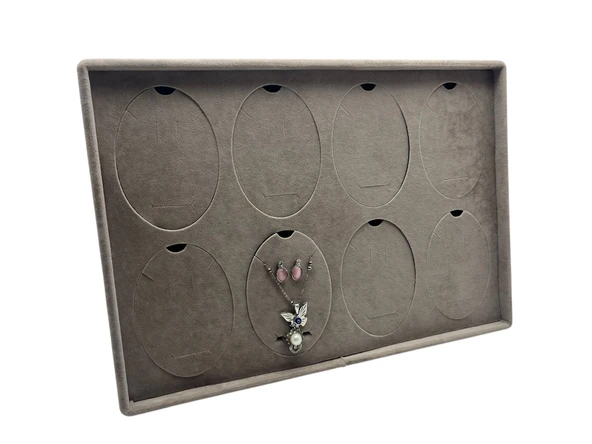 Süet Kumaş Füme 34-24 Cm Ayaklı 8 Pedli Kolye Tabla Stand - 4