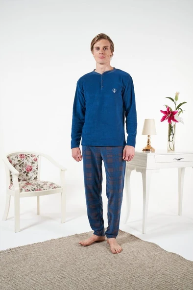 Estiva Düz Renk Uzun Kol Polar Erkek Pijama Takım - 4