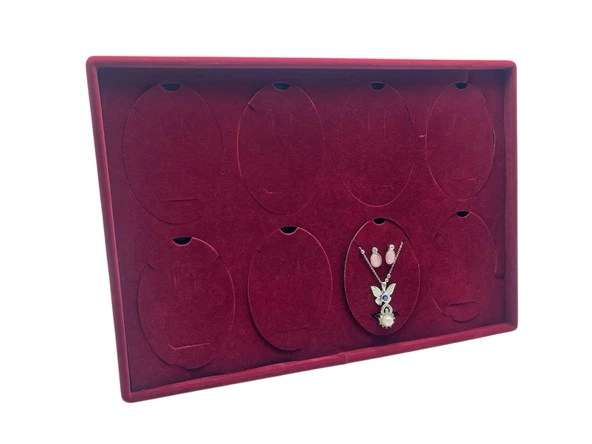 Süet Kumaş Bordo 34-24 Cm Ayaklı 8 Pedli Kolye Tabla Stand - 5