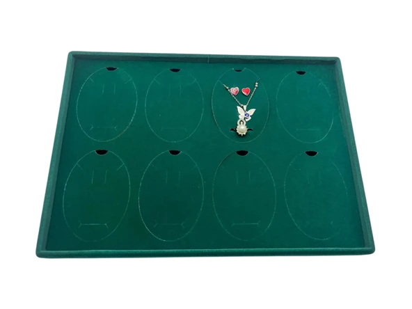 Süet Kumaş Yeşil 34-24 Cm Ayaklı 8 Pedli Kolye Tabla Stand - Resim 6