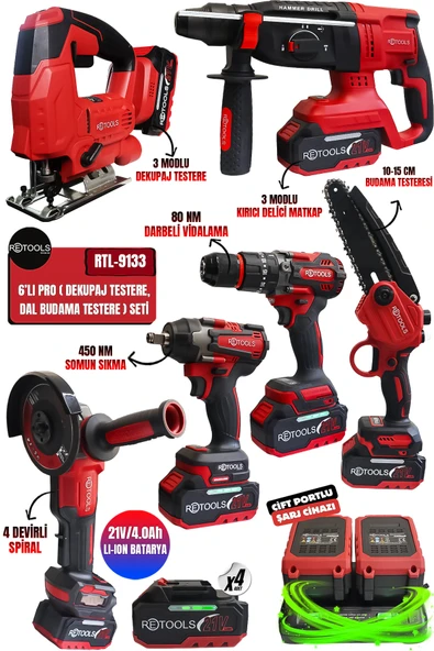 RETOOLS 6’LI SET KIRMIZI KABARTMALI DEKUPAJ VE DAL BUDAMALI