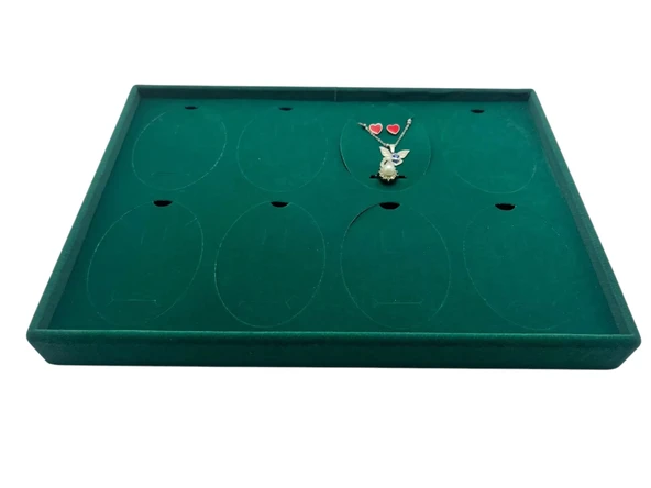 Süet Kumaş Yeşil 34-24 Cm Ayaklı 8 Pedli Kolye Tabla Stand - Resim 2