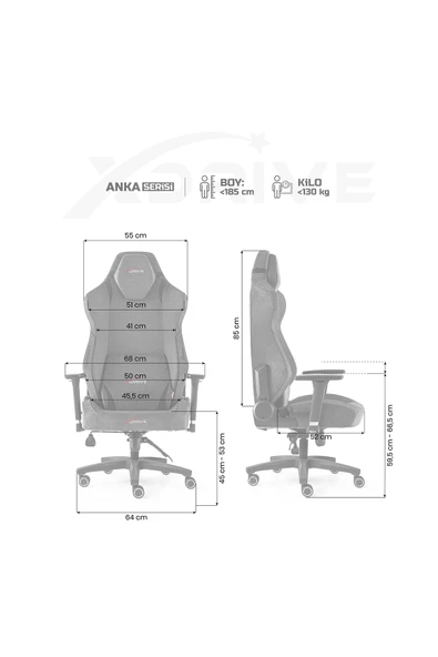 Anka Profesyonel Oyuncu Koltuğu Kumaş Gri - 4