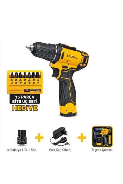 SGS Plus 12V Li-Ion Şarjlı Vidalama Seti 30Nm Güç LED Işıklı Darbeli Matkap SGS-5147 ürün görseli 1