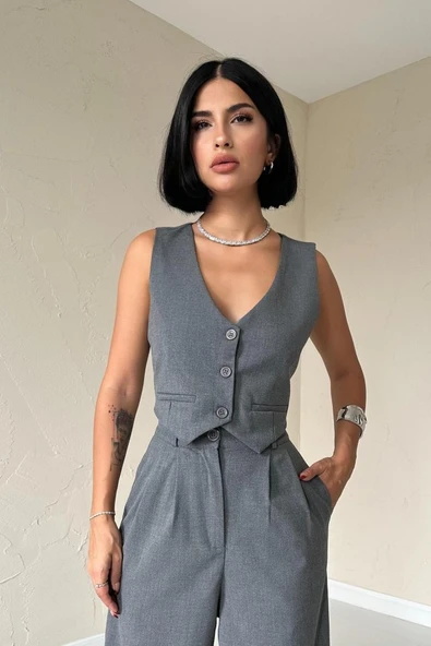 Antrasit Klas Ceket Ve Yelek Ve Pantolon Takım - Resim 2