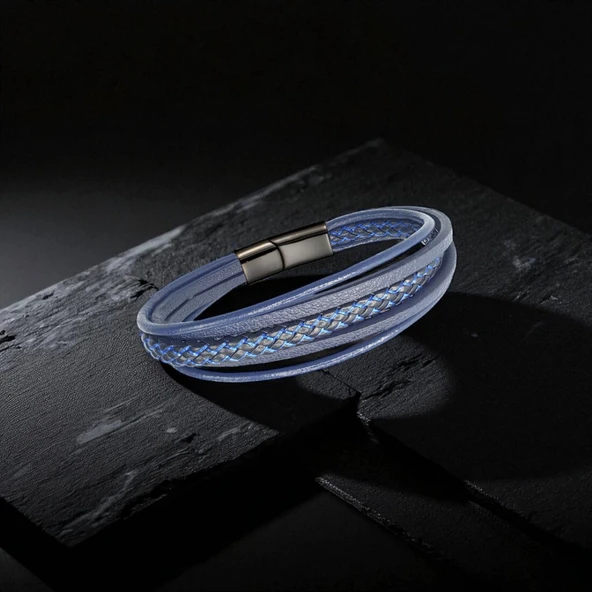 Mavi Siyah Çoklu Deri Bileklik 31833B2D7 ürün görseli 1