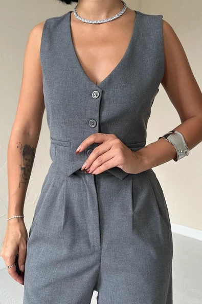 Antrasit Klas Ceket Ve Yelek Ve Pantolon Takım - Resim 3