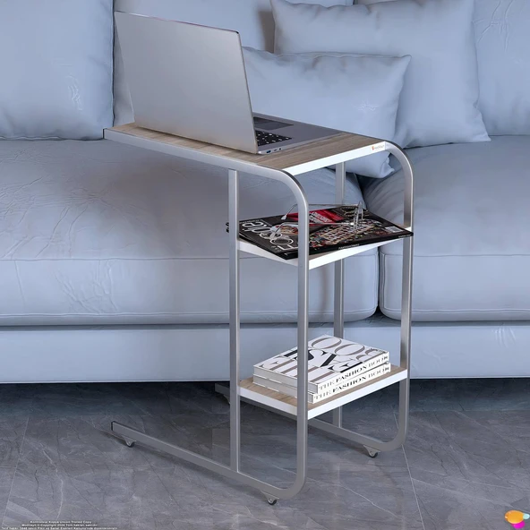 Modilayn C Yan Sehpa Dar Boy Tekerlekli Çalışma, Atıştırmalık, Yemek, Laptop Sehpası Cordoba - 3