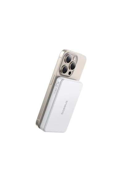 Baseus Airpow Qi2 Manyetik Powerbank 10.000 mAh ( 22.5W - 2 Port ) - Beyaz - Resim 4