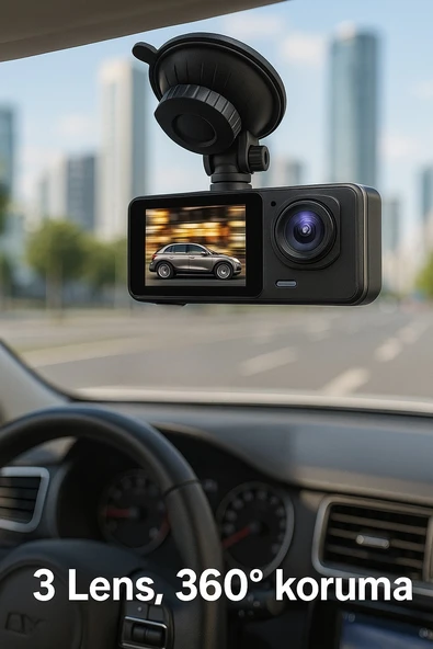 WiFi Destekli 3 Lensli Araç Kamerası  1080P Full HD Gece Görüşü, G Sensör, 360 Kayıt - 6