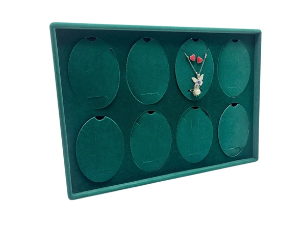 Süet Kumaş Yeşil 34-24 Cm Ayaklı 8 Pedli Kolye Tabla Stand - Resim 4