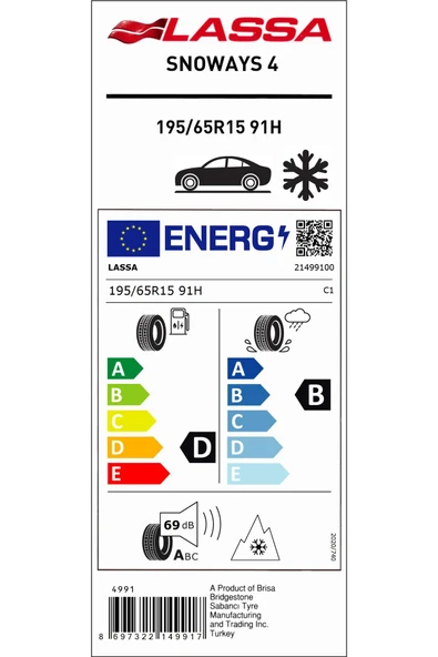 Lassa 195/65R15 91H M+S Sfm Snoways 4 Oto Kış Lastiği (Üretim Yılı:2024) - 4