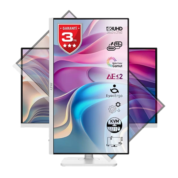 MSI MODERN MD272UPHW 27" 60Hz 4ms Adaptive-Sync Pivot Type-C Beyaz UHD IPS Monitör - Resim 4