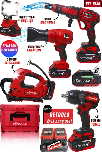 RETOOLS 5’Lİ SET KIRMIZI KABARTMALI PRO ARAÇ SETİ