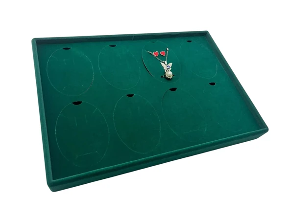 Süet Kumaş Yeşil 34-24 Cm Ayaklı 8 Pedli Kolye Tabla Stand - Resim 5