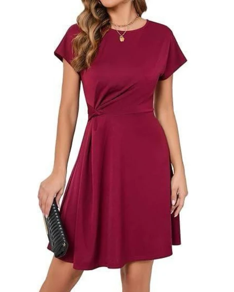 Kadın Sendy Kumaş Büzgü Detaylı Kısa Kollu Elbise ürün görseli