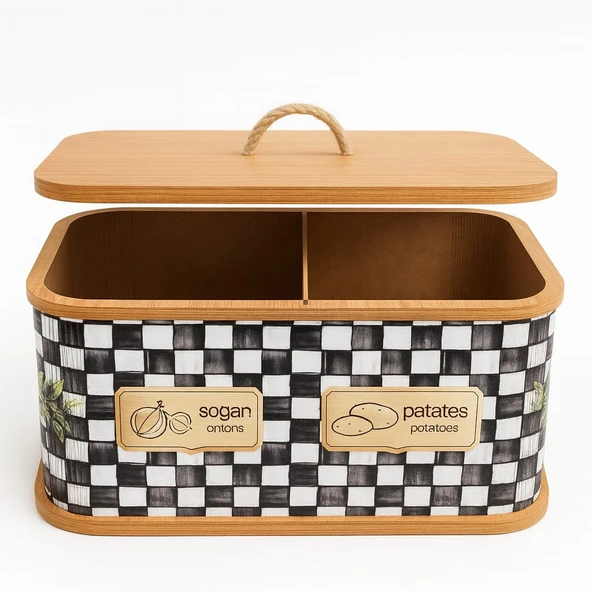 Dekorasyaa 2 Bölmeli Patates Soğanlık - Bambu - Dikdörtgen Dama Desen ürün görseli