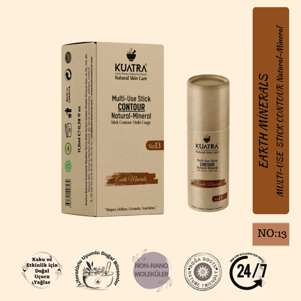 Kuatra Stick Kontür, Earth Minerals doğal, mineral, antioksidan, nemlendirici formül, plastiksiz ambalaj