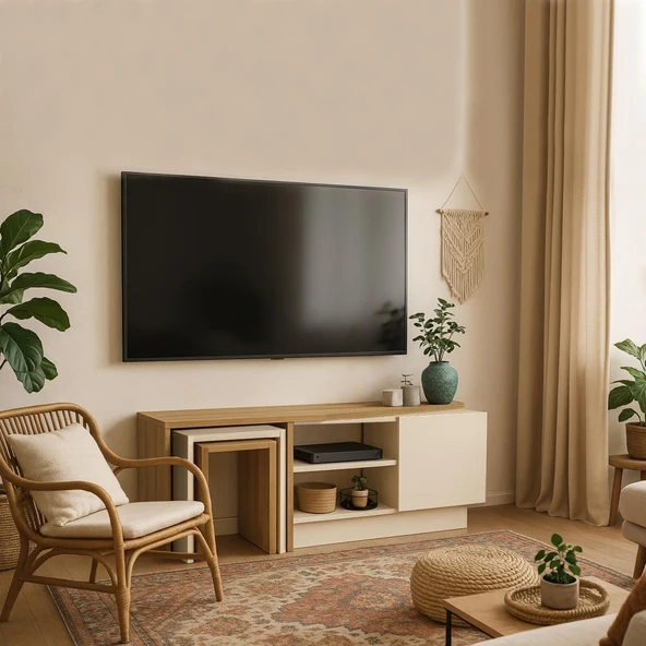 Dekorister Rodega Tv Sehpası Sepet - Kumtaşı 120 cm - 1