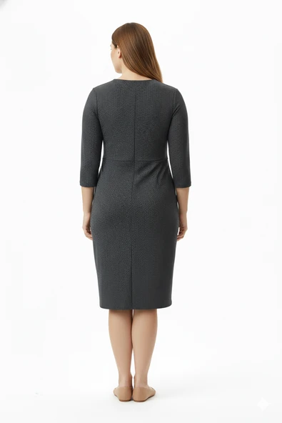 Önü Büzgülü Simli Midi Elbise Ekol - 7