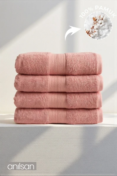 4'lü Eko Pudra Banyo Havlusu - 70x140 Cm, 345Gr, %100pamuk, Spa Ve Otel Havlusu, Günlük Kullanıma Uygun