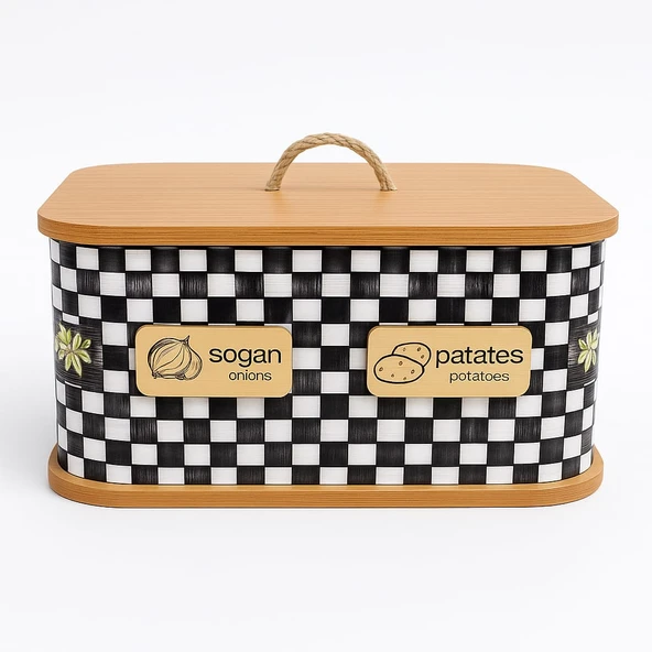 Dekorasyaa 2 Bölmeli Patates Soğanlık - Bambu - Dikdörtgen Dama Desen - Resim 2
