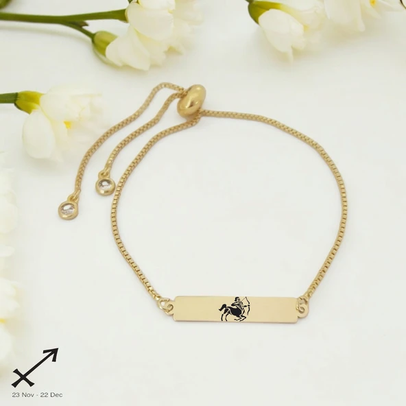 Burca Özel Dikdörtgen Motifli Altın Renkli Zincirli 14 Ayar Altın Plakalı Hediye Bileklik-400 ürün görseli
