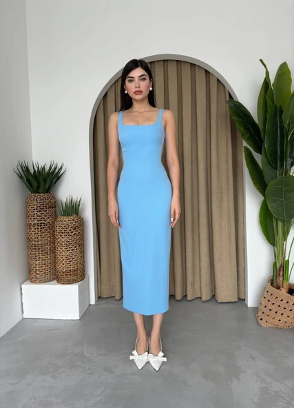 Calliope Kare Yaka Midi Boy Elbise - Resim 5