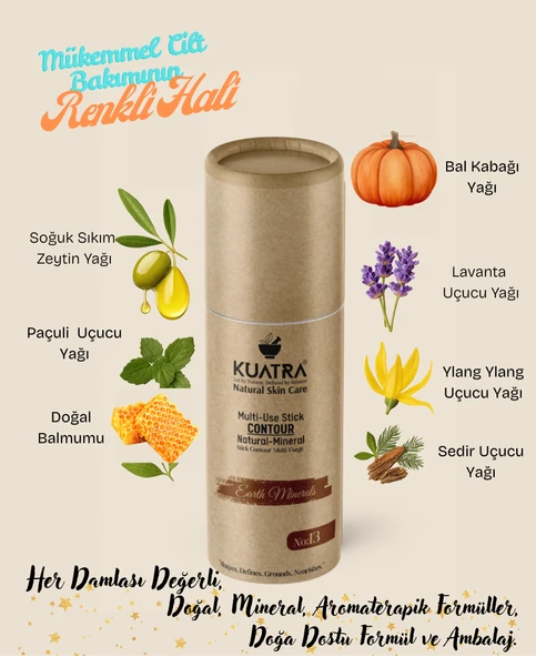 Kuatra Stick Kontür, Earth Minerals doğal, mineral, antioksidan, nemlendirici formül, plastiksiz ambalaj - 2