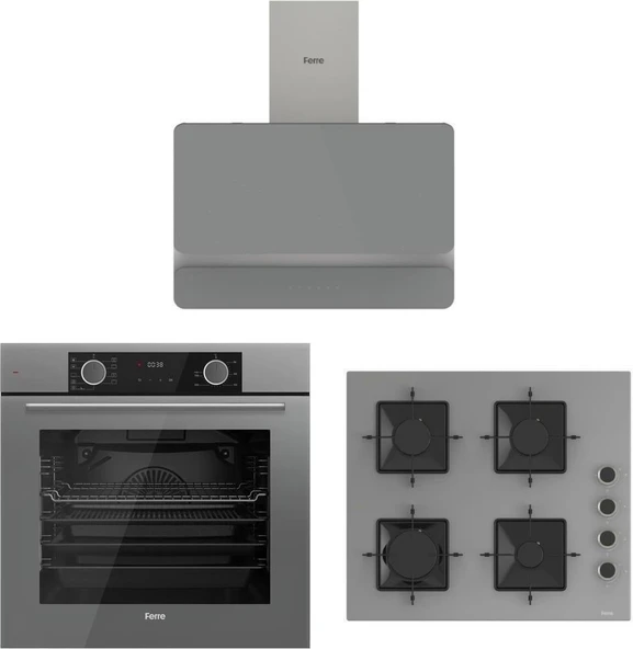 Ferre Fryart Gri Set (D082 Gri Davlumbaz -SS208 Gri Ocak- XE63CPR Fryart Gri Fırın) ürün görseli 1