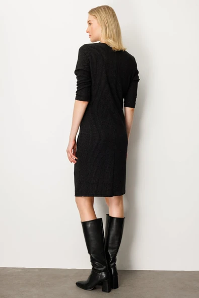 Önü Büzgülü Simli Midi Elbise Ekol - 3