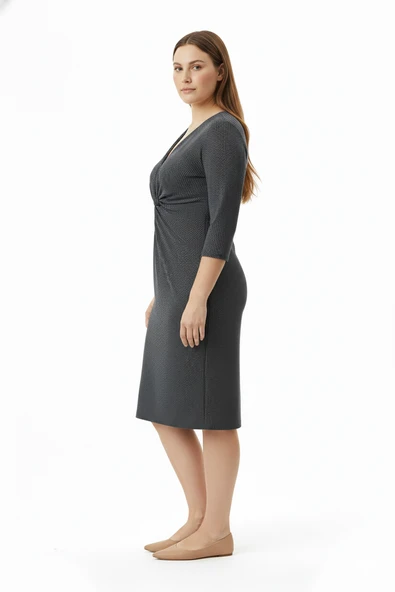 Önü Büzgülü Simli Midi Elbise Ekol - 6