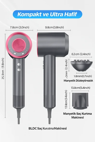 ÜSKÜDAR İLETİŞİM CF28 Fırçasız Motorlu Saç Kurutma Makinesi 110000 RPM   Kademeli Isı Hızlı Kurutma - 6
