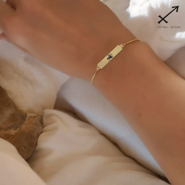 Burca Özel Dikdörtgen Motifli Altın Renkli Zincirli 14 Ayar Altın Plakalı Hediye Bileklik-400 - Resim 2