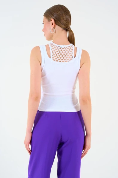 İçi Dantelli Kaşkorse Atlet - Beyaz - Resim 5