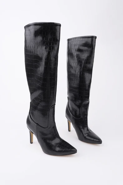 Muggo CLARİSSA Sivri Burun Kroko Desenli İnce Topuklu Kadın Çizme - 10