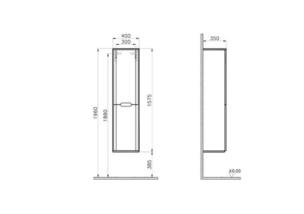Vitra Sento Çamaşır Sepetli Boy Dolabı, Ayaksız, Sol, Mat Açık Gri, 66004 - 3
