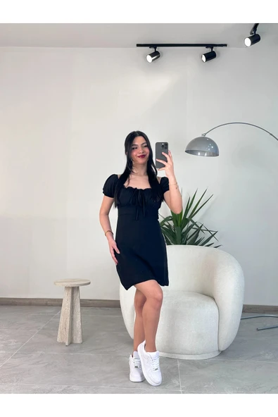 Kyra Studios Muadil Siyah Bağcıklı Elbise 2380 - 4