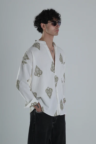 Yeşil Nakış Detaylı Oversize Gömlek - 2
