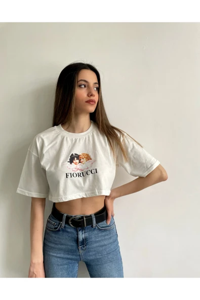 MY DEPO Kadın Melek Baskılı Crop T-shirt - 2