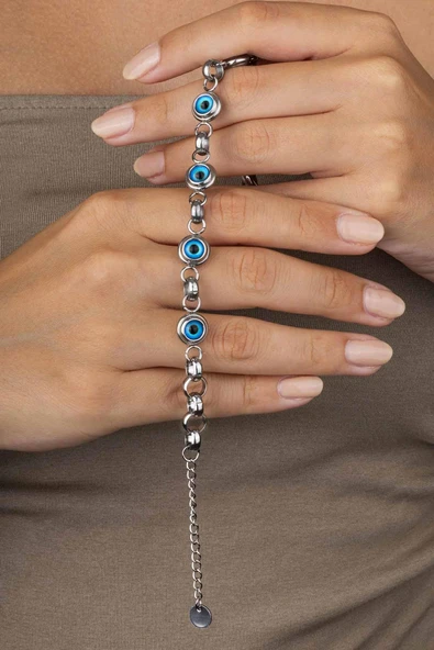 Gümüş Pazarım Göz Geçişli Beyaz Altın Kaplama Çelik Kadın Bileklik ürün görseli 1