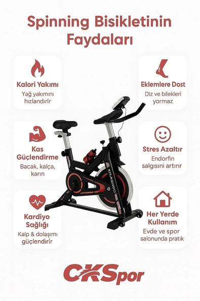 Spinning Bike Dikey Kondisyon Bisikleti – Ayarlanabilir ve Sessiz Ev Tipi Egzersiz Aleti - 6