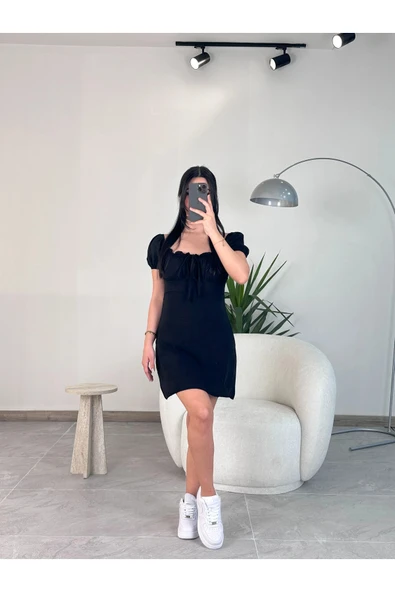 Kyra Studios Muadil Siyah Bağcıklı Elbise 2380 - 3