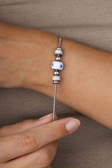 Gümüş Pazarım Beyaz Altın Kaplama Göz Figürlü Çelik Kadın Bileklik ürün görseli 1