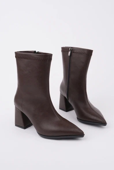 Muggo CODİ Sivri Burun Kalın Topuklu Fermuarlı Kadın Bot - Resim 2