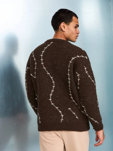 Premium Tel Örgü Desenli Oversize Kalın Kazak - 4